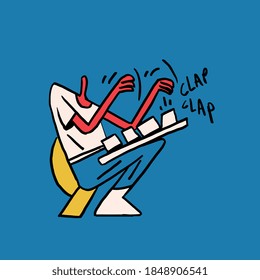 Guy Tapping On Giant Keyboard. Vector Isolated on blue. Illustration Art for print, poster and shirt. Modern and Trendy Art, Keith Haring Vibes. Also a clip art for social networks, web design