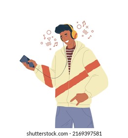 Guy teen listening a music, vector icon or clipart