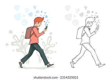 A guy texting and likes on his cell phone
