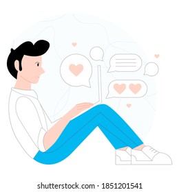 Guy texting with someone on white background vector illustration cartoon flat modern style 