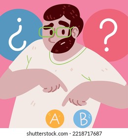 guy thinking difficult choice, design