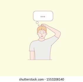 The guy thought and reasoned. Hand drawn style vector design illustration. Vector design style for website, brochure, newspaper.