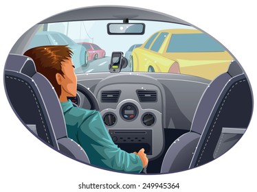 Guy in traffic and navigator dashboard