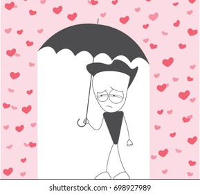 Guy Under Umbrella. Rain from the hearts. Vector