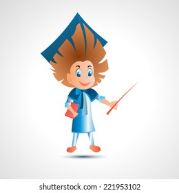 Guy university graduate with pointer - vector illustration