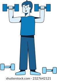A guy using dumbells to complete his weight training session vector illustration.