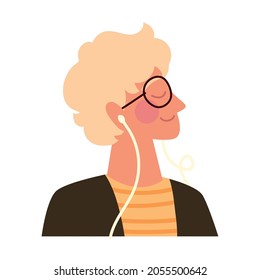 tipo usando un icono plano de auriculares