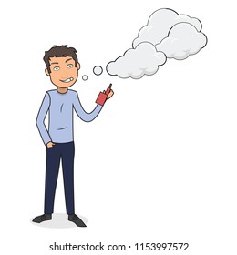 Guy using a vaping device smoke out from his mouth