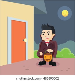 guy in vampire costume trick or treat