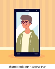 guy in video call by smartphone