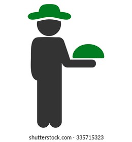 Guy Waiter vector icon. Style is bicolor flat symbol, green and gray colors, rounded angles, white background.