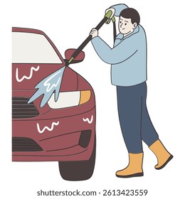 Guy washing car vector illustration