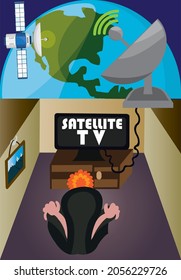 A Guy Watching Satellite TV