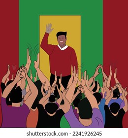 Guy waving hand in crowd for black history month
