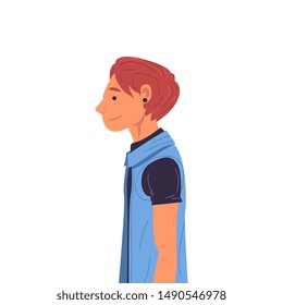 Guy Wearing Casual Clothes and Earring Side View Vector Illustration