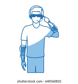 guy wearing vr headset - virtual reality glasses concept