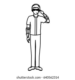 guy wearing vr headset - virtual reality glasses concept