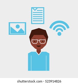 guy white glasses using laptop photo file wifi vector illustration eps 10