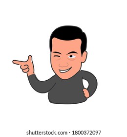 El tipo hace guiños y señala un dedo. El hombre está impresionado. Aislado. Vector.