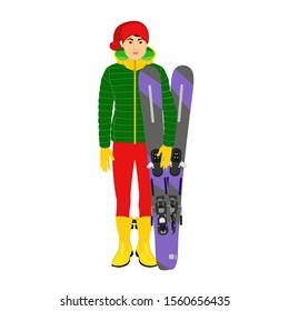 Guy in winter clothes with skis