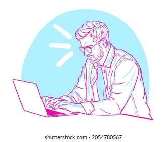 guy working at laptop vector sketch