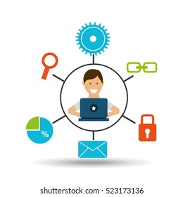 guy working technology social media concept vector illustration eps 10