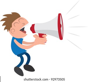 Guy yelling or screaming into a megaphone
