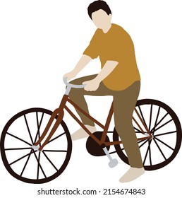 El tipo en el suéter amarillo monta una bicicleta roja
