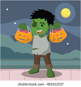 guy in zombie costumes got a lot of candies