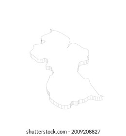 Guyana - Mapa de silueta de contorno delgado 3D negro de la zona del país. Ilustración vectorial plana simple