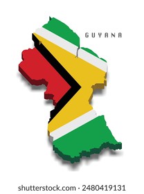 Guyana 3d flag map on white background