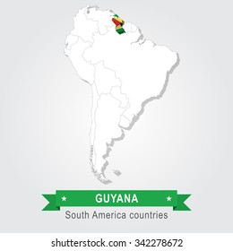 Guyana. All the countries of South America. Flag version.