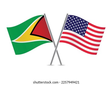 Guyana and America crossed flags. Guyanese and American flags on white background. Vector icon set. Vector illustration. svg