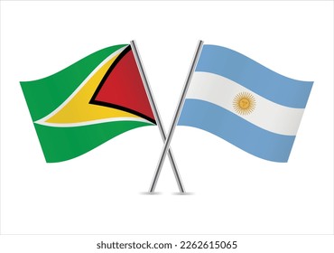 Guyana and Argentina crossed flags. Guyanese and Argentinian flags on white background. Vector icon set. Vector illustration. svg