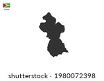Guyana black shadow map isolated on white background with Guyana icon flag on the left corner.