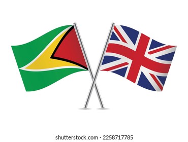 Guyana and Britain crossed flags. Guyanese and British flags on white background. Vector icon set. Vector illustration. svg