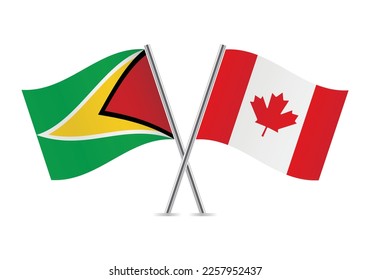 Guyana and Canada crossed flags. Guyanese and Canadian flags on white background. Vector icon set. Vector illustration. svg