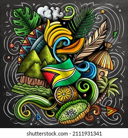 Guyana cartoon vector doodle chalkboard illutraditional symbolsArgentinian objects and symbols