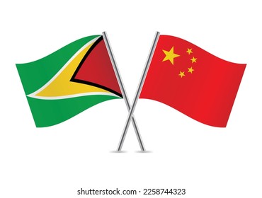 Guyana and China crossed flags. Guyanese and Chinese flags on white background. Vector icon set. Vector illustration. svg