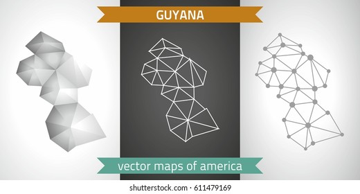 Guyana collection of vector design modern maps, grey and black and silver dot outline mosaic 3d map