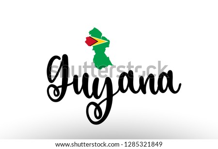 Guyana country big text with flag inside map suitable for a logo icon design