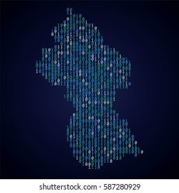 Guyana country map made from binary code numbers.
