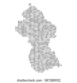 Guyana country map made from binary code numbers.
