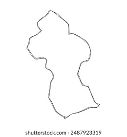 Guyana country simplified map.Thin triple pencil sketch outline isolated on white background. Simple vector icon