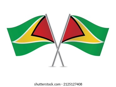 Guyana crossed flags. Guyanese flags, isolated on white background. Vector icon set. Vector illustration. svg