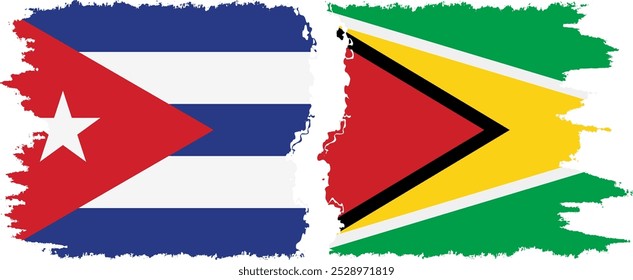 Guyana and  Cuba grunge flags connection, vector