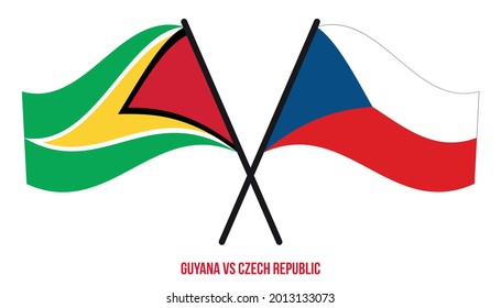 Guyana and Czech Republic Flags Crossed And Waving Flat Style. Official Proportion. Correct Colors.