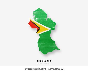 Guyana detailed map with flag of country. Painted in watercolor paint colors in the national flag.