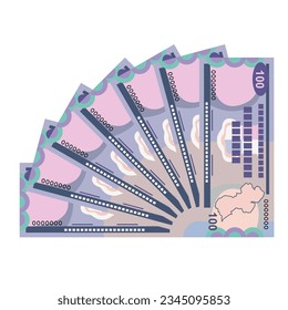 Guyana Dollar Vector Illustration. Guyanese money set bundle banknotes. Paper money 100 GYD. Flat style. Isolated on white background. Simple minimal design.