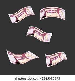 Guyana Dollar Vector Illustration. Guyanese money set bundle banknotes. Falling, flying money 500 GYD. Flat style. Isolated on white background. Simple minimal design.